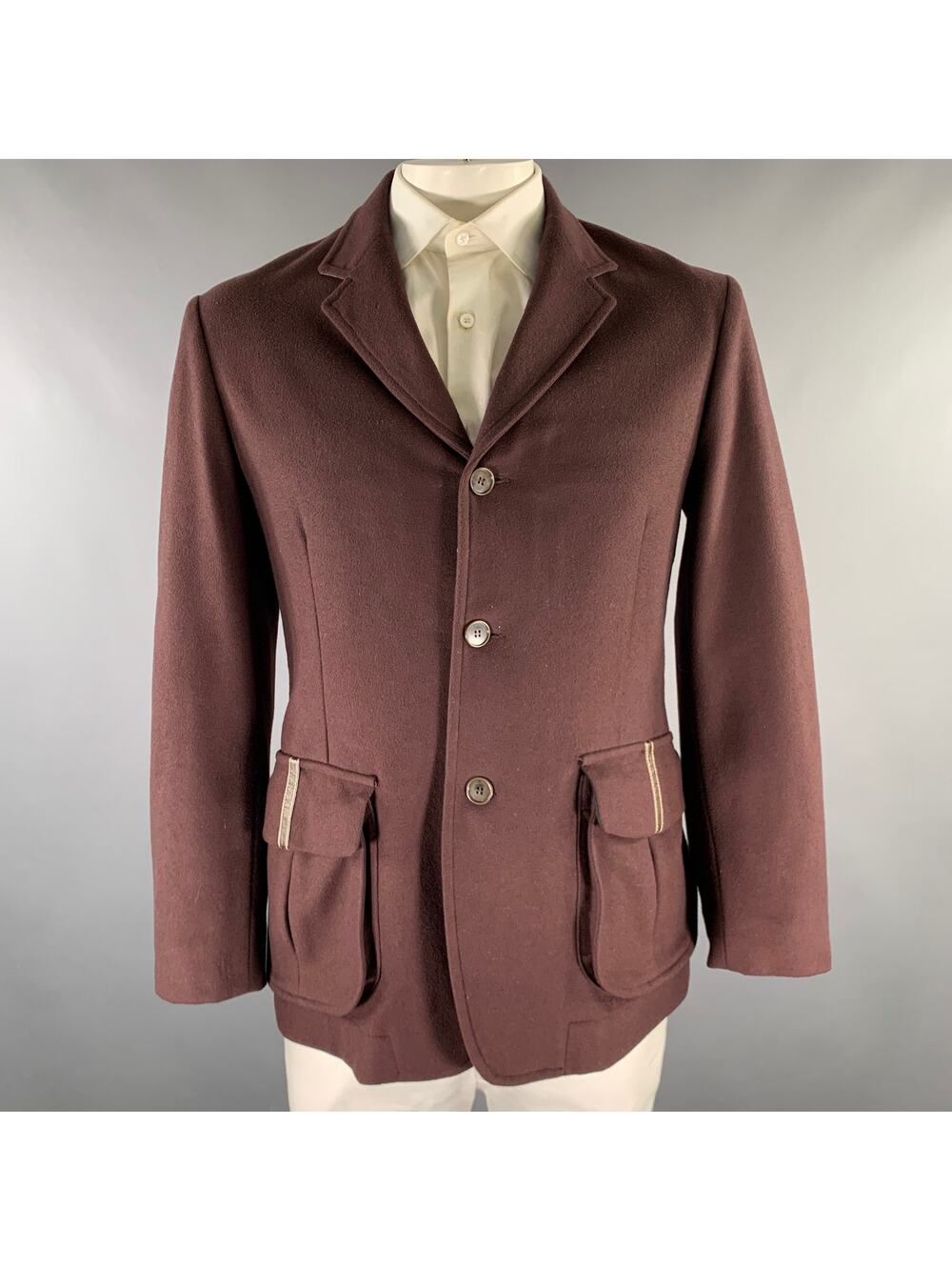 RYAN ROBERTS Size 40 Burgundy Embellishment Wool Cashmere Nylon Coat